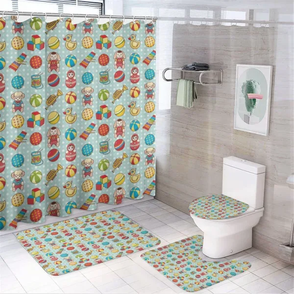 Vintage Children`s Toys on a shower curtain