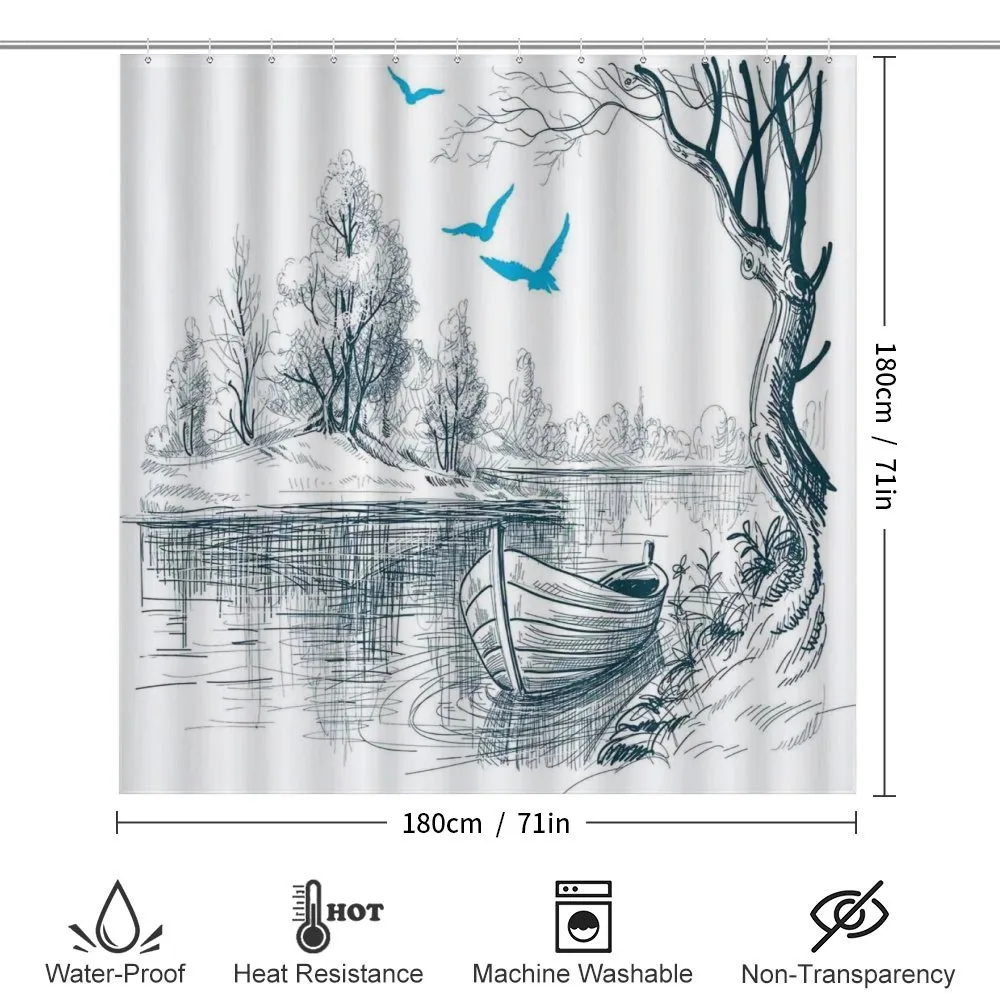 Boat on River Drawing — Detail 2