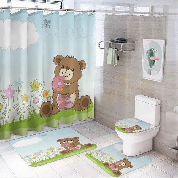 Cartoon Teddy Bear and Toy on a shower curtain