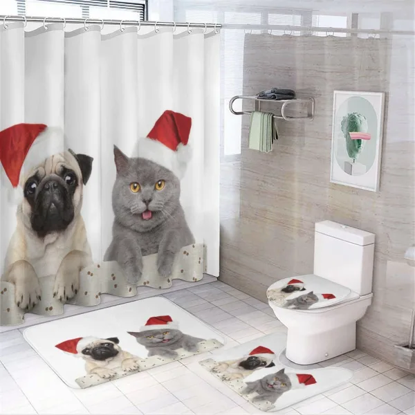 Christmas Themed Dog Photo on a shower curtain