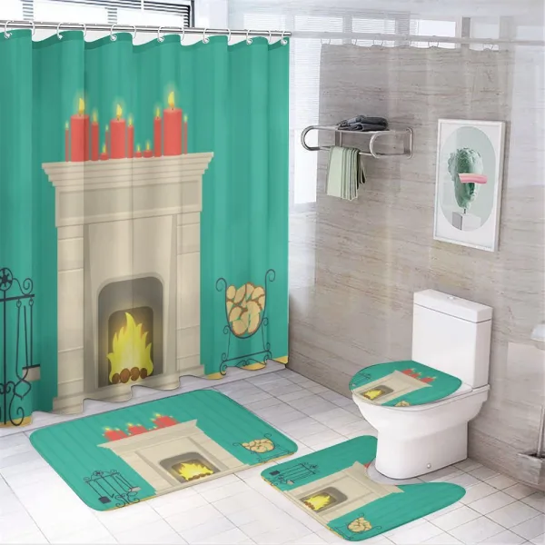 Classic Log Fire Candles on a shower curtain