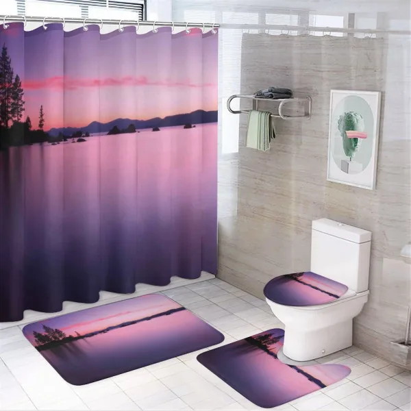 Hazy Calm Lake Tahoe on a shower curtain