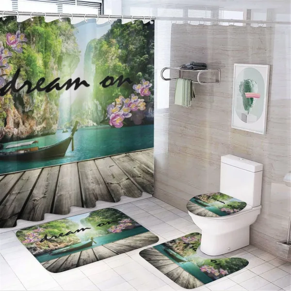 Idyllic Themed Boat on a shower curtain