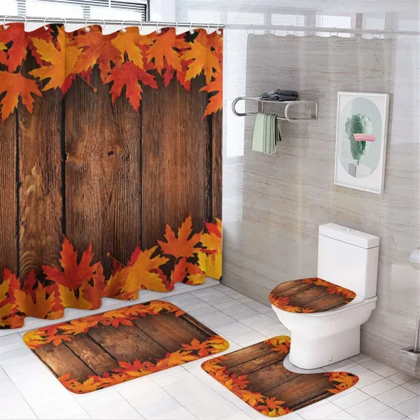 Leaves on the Wooden Board on a shower curtain