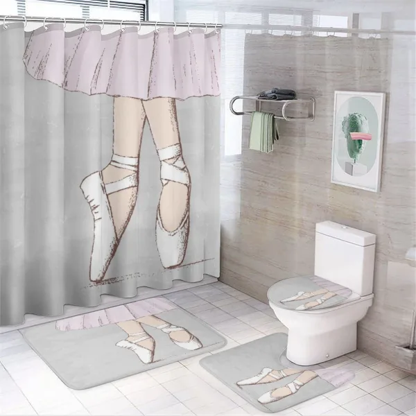 Legs Standing in Balance on a shower curtain