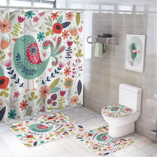 Ornate Bird and Flowers on a shower curtain