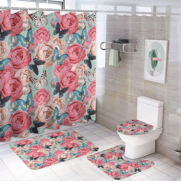 Peony Rose Butterflies on a shower curtain
