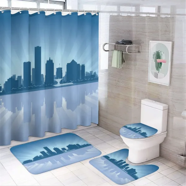 Retro Milwaukee Skyline on a shower curtain