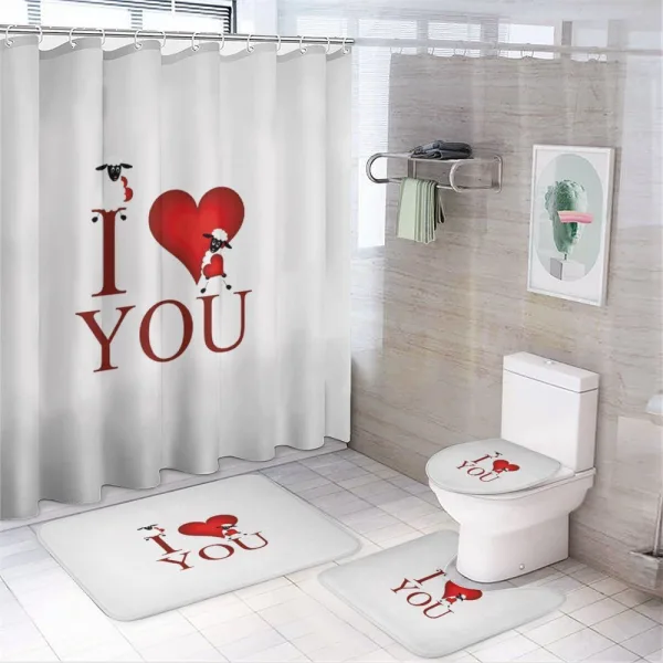 Sheep and Red Heart on a shower curtain