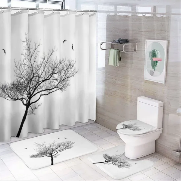 Tree Flying Birds on a shower curtain