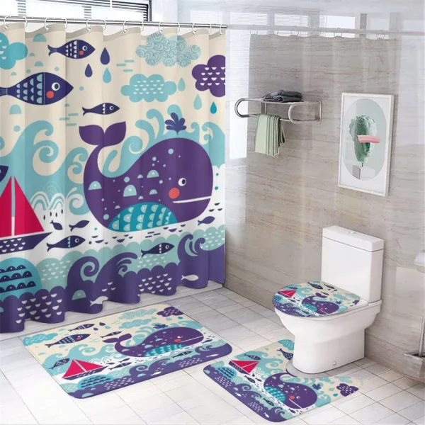 Cartoon Whale an Fishes on a shower curtain