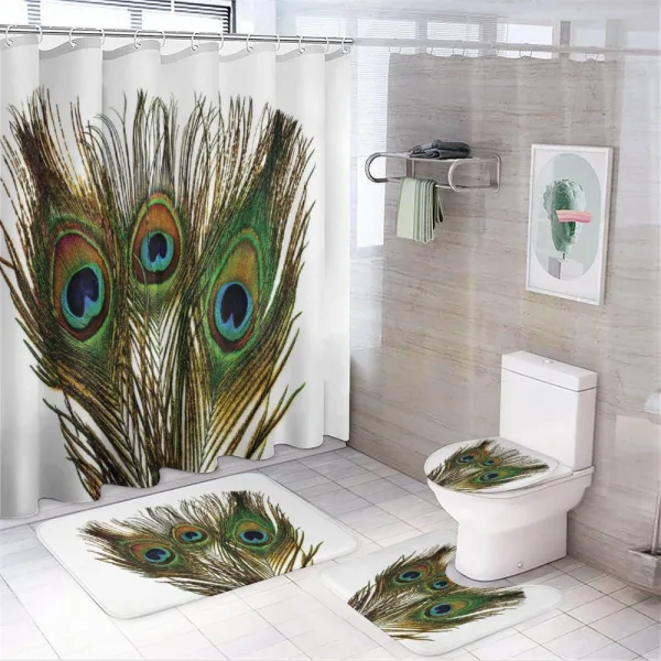 Close up Peacock Feather on a shower curtain