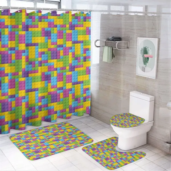 Colorful Blocks Game Cube on a shower curtain