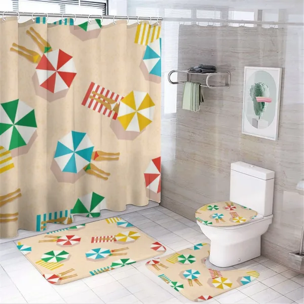 Parasols Towels Legs on a shower curtain