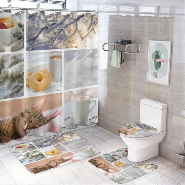 Snow Cat Coffee Donuts on a shower curtain