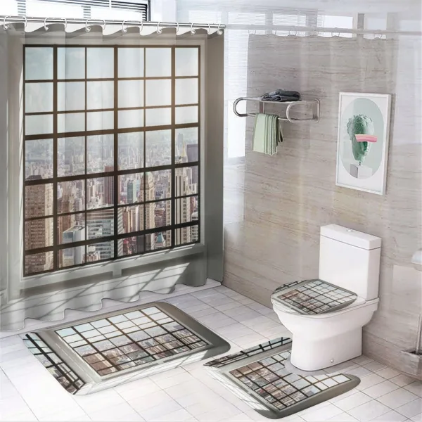 Urban Modern City View on a shower curtain