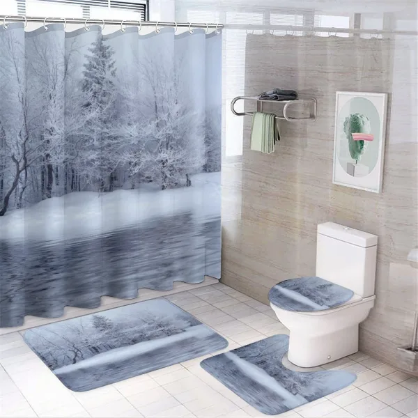 Winter Blizzard Forest on a shower curtain
