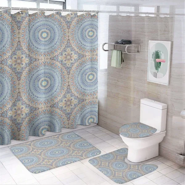Ethnic Shapes Dotted Motifs on a shower curtain