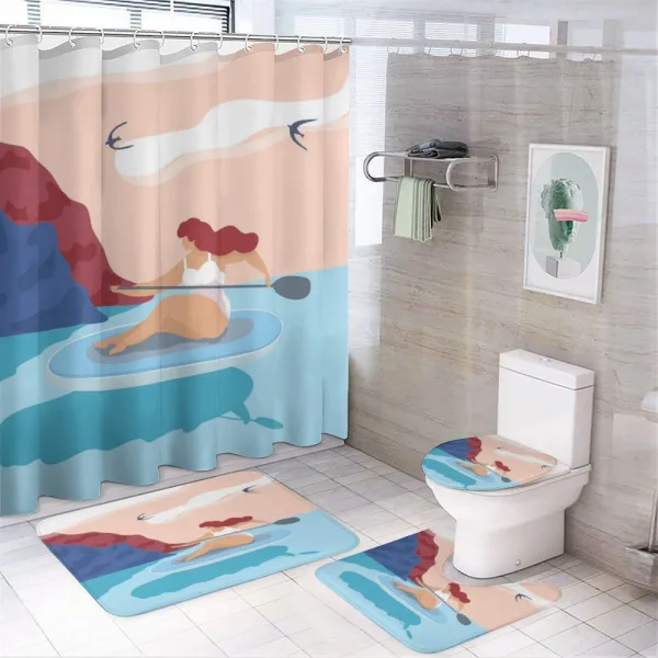 Girl on Surfboard Seascape on a shower curtain