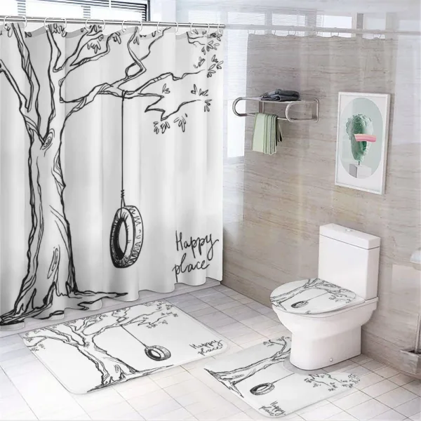 Happy Place Words on a shower curtain