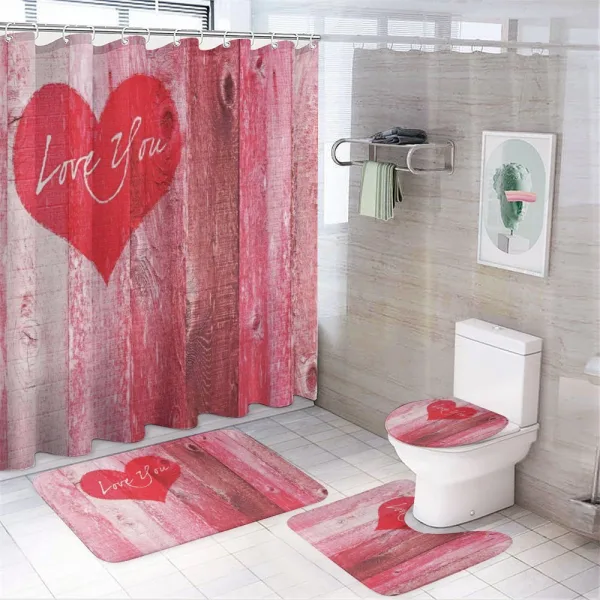 Heart on Wooden Board on a shower curtain