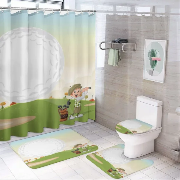 Little Boy Hitting the Ball on a shower curtain