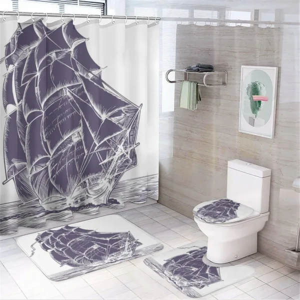 Old Sail Boat in Sea on a shower curtain