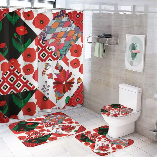 Slavic Patchwork Poppy on a shower curtain