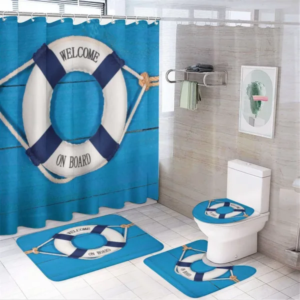 Welcome on Board Sign on a shower curtain