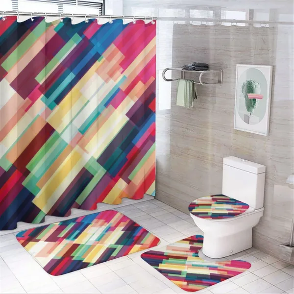 Geometric Color Lines on a shower curtain