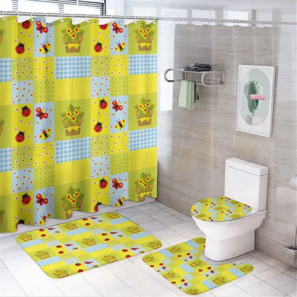 Geometric Flowers Pot on a shower curtain