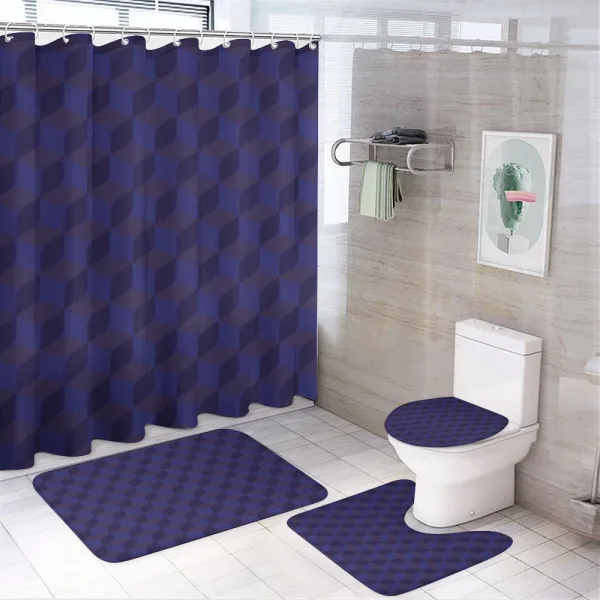 Indigo 3D Paint Cubes on a shower curtain