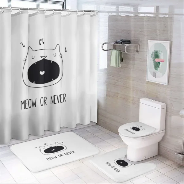 Meow or Never Word Fangs on a shower curtain