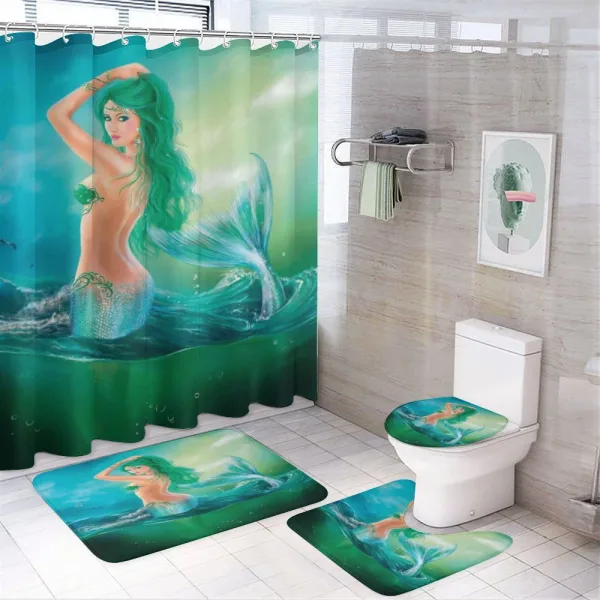 Mermaid Tail Waves Sea on a shower curtain