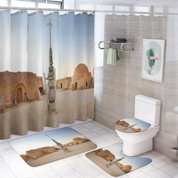 Planet Town Wars Image on a shower curtain
