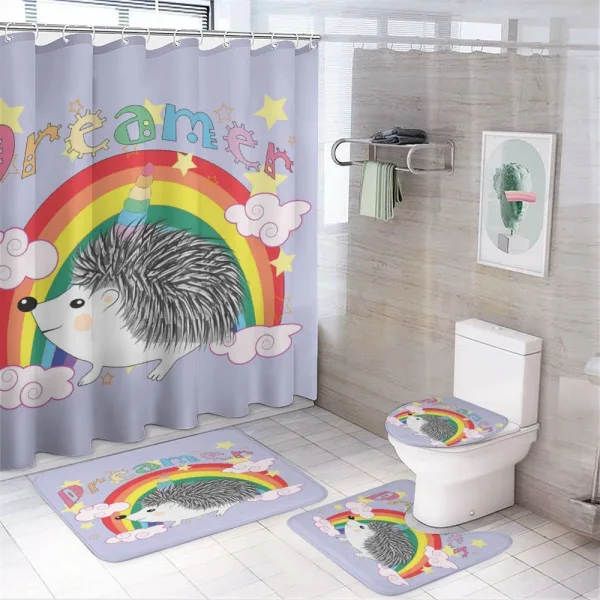 Rainbow Hedgehog Unicorn on a shower curtain