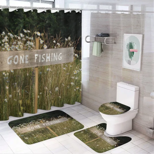 Sign Pole Among Field on a shower curtain