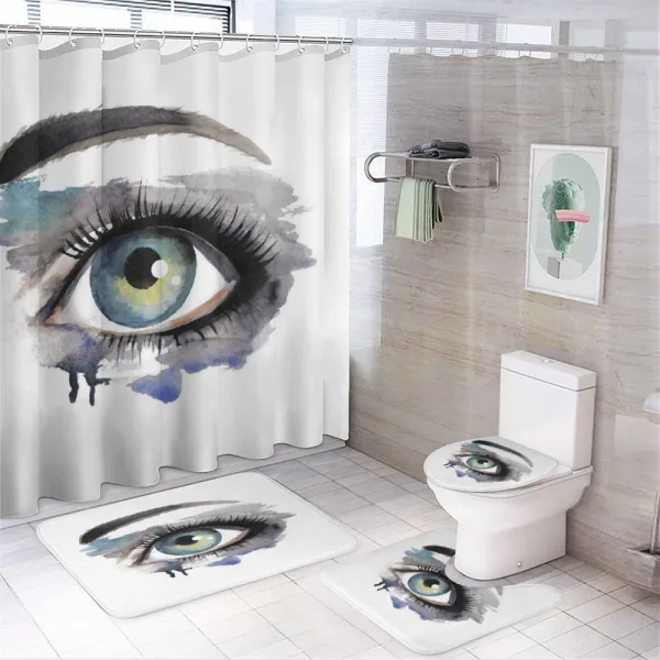 Woman Looking on a shower curtain