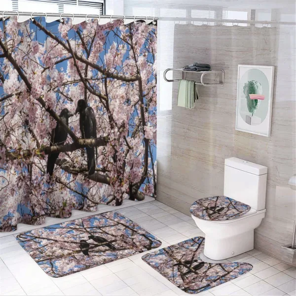 Birds on Sakura Tree on a shower curtain