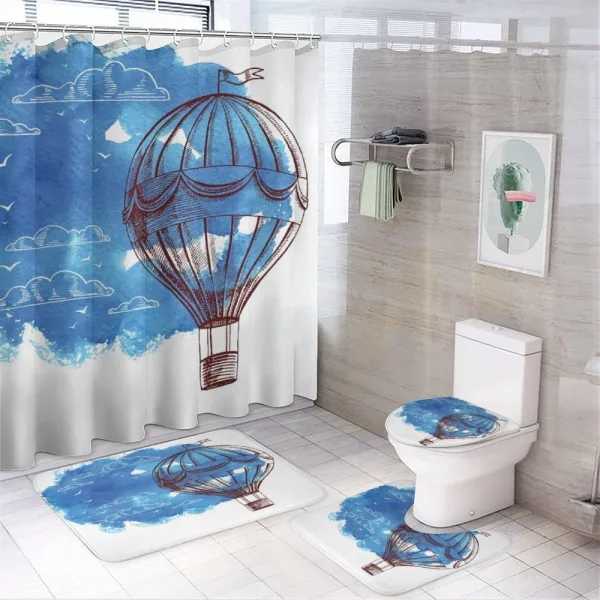 Bon Voyage Sky Cloud Balloon on a shower curtain