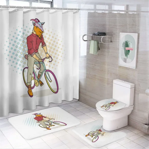 Hipster Goat on Bicycle on a shower curtain
