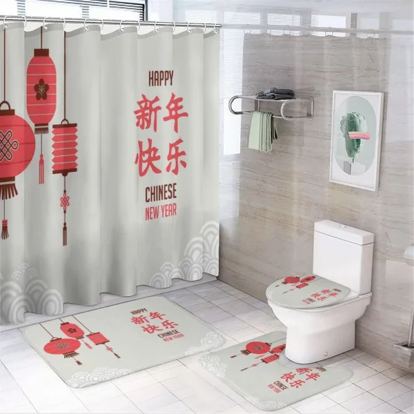 Kanji Text Lanterns on a shower curtain