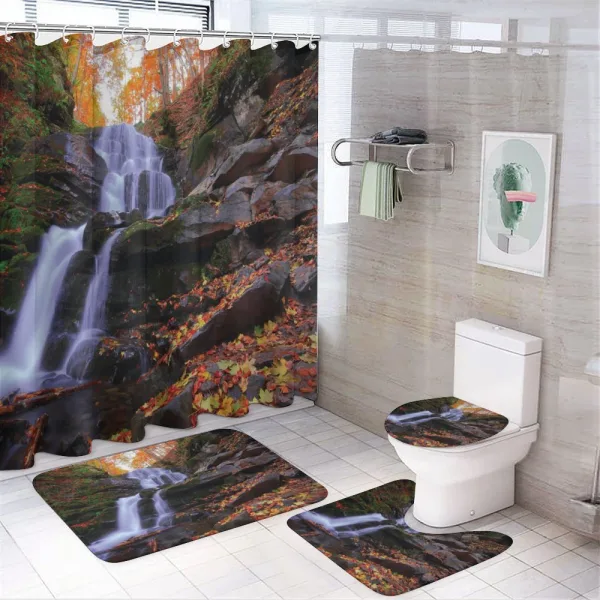 Mountain and Waterfall on a shower curtain