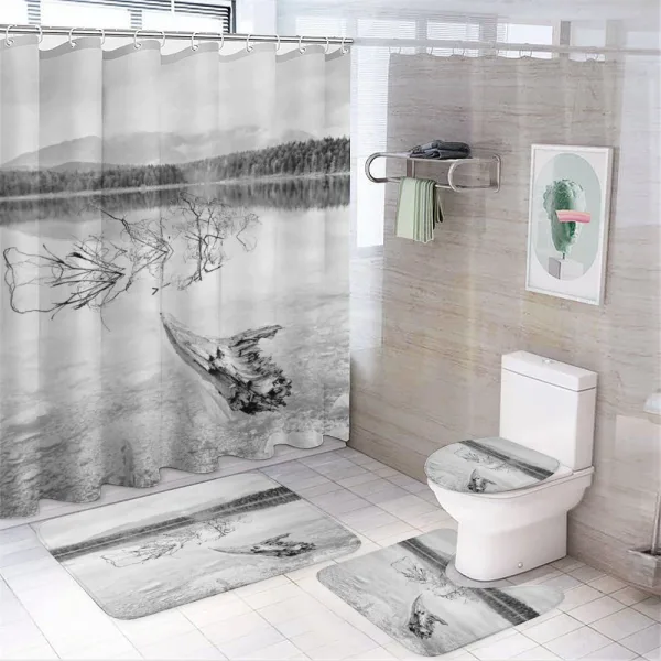 Mountain Foggy Forest on a shower curtain