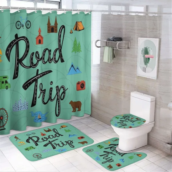 Road Trip Calligraphy with Map on a shower curtain
