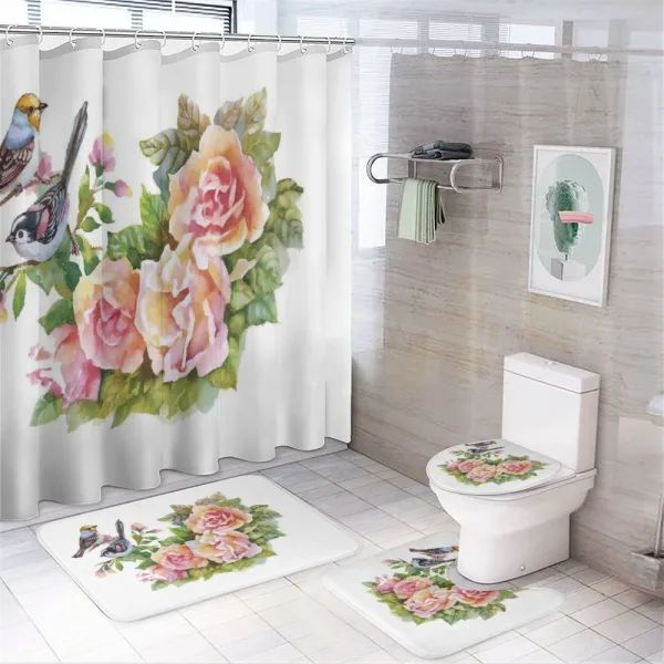Sparrows on Roses on a shower curtain