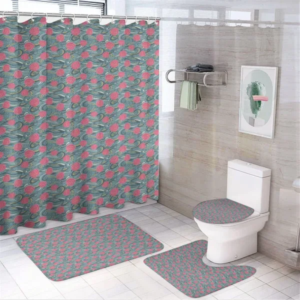 Waves and Roses on a shower curtain