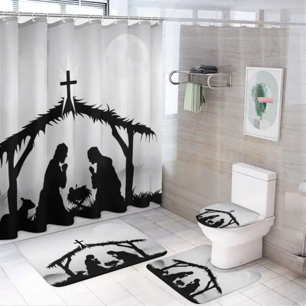 Black Silhouette Barn Sheep on a shower curtain
