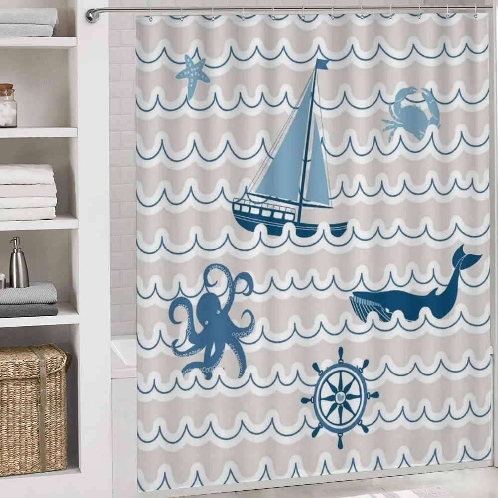 Cartoon Ship Whale Waves — Detail 4