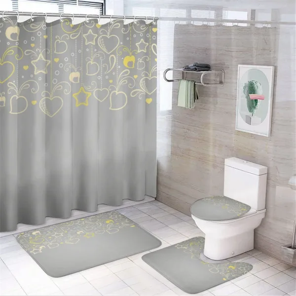 Grey Swirl Hearts on a shower curtain